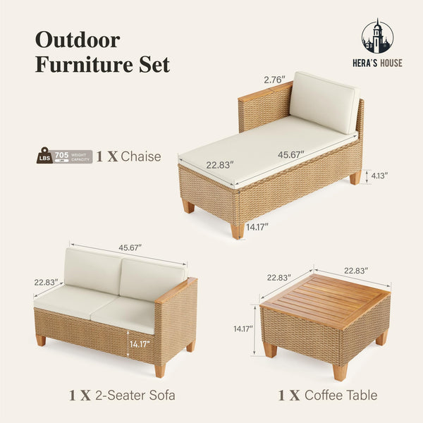 Outdoor Wicker Sectional Patio Furniture Set with Coffee Table