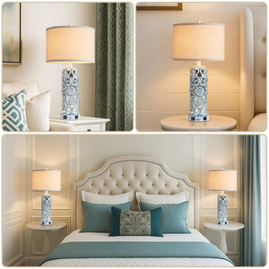Coastal Vintage Table Lamp Set of 2 with USB Ports & Nightlight