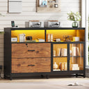 59" File Cabinet with 2 Lockable Drawers, Power Outlets & LED Lights