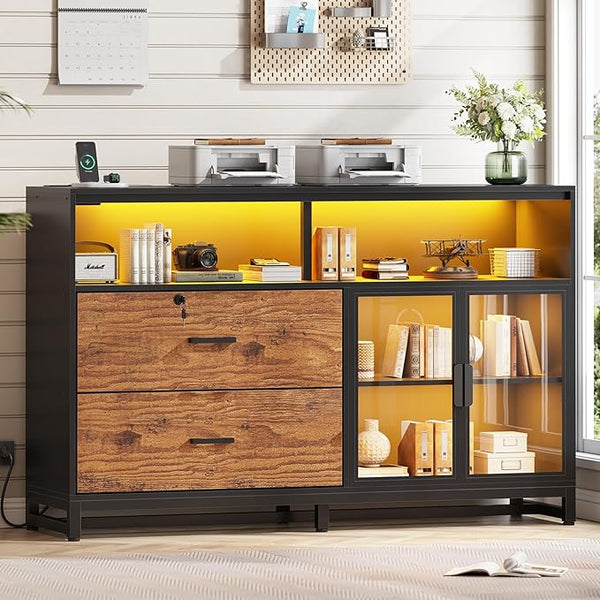 59" File Cabinet with 2 Drawers, Lock & Power Outlets