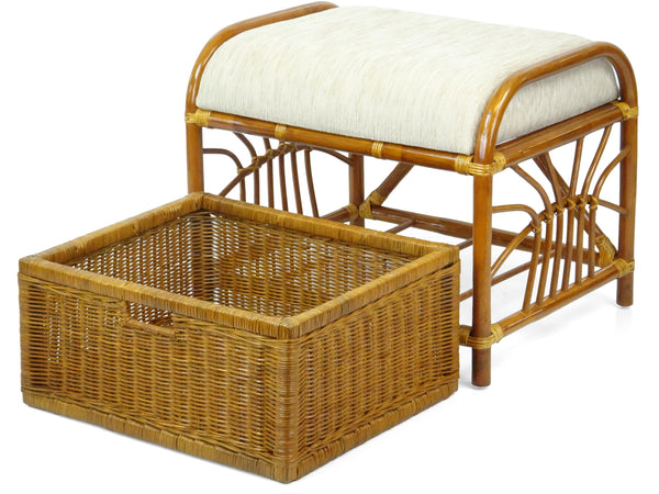 Rattan Wicker Ottoman with Basket and Cushion
