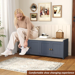 48.4" Shoe Storage Bench with Cushion & 4 Doors — Blue