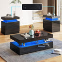 3-Piece LED Coffee Table Set with End Tables & Charging Station