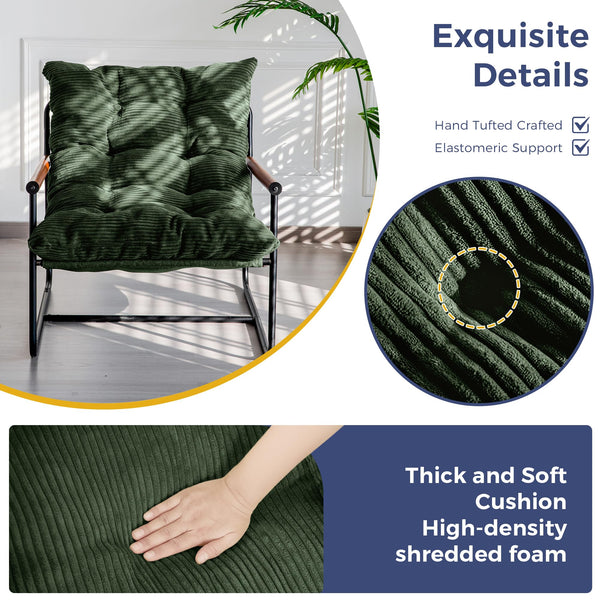 Corded Fabric Accent Chair with Metal Frame & Wooden Armrests