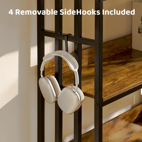 5-Tier Reversible Corner Bookshelf – Industrial Wood & Metal, 70"