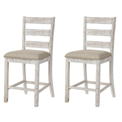 Counter Height Ladderback Bar Stools Set of 2 – Upholstered Seat, Solid Wood