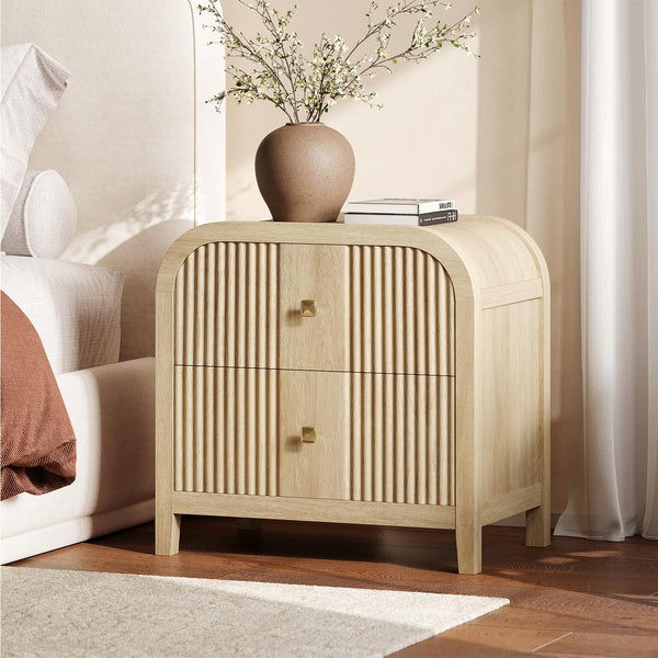 2-Drawer Nightstand with Wave-Fluted Front & Curved Top