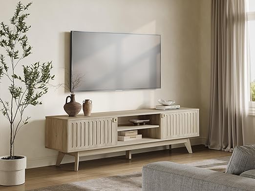 70" Fluted TV Stand with Storage Cabinets