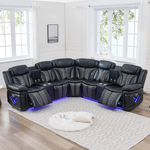 Power Recliner Sectional Sofa with LED Lights & Bass Speakers