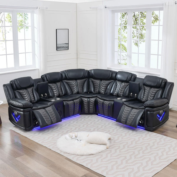 Power Recliner Sectional Sofa with LED Lights & Bass Speakers