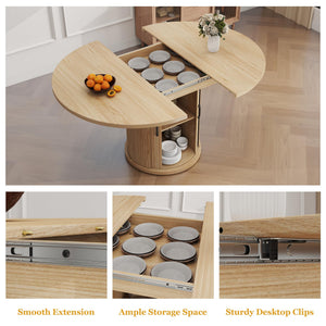 Round-to-Oval Extendable Dining Table, Natural Oak