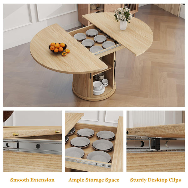 Round-to-Oval Extendable Dining Table, Natural Oak
