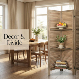 4-Panel Folding Room Divider with Shelves