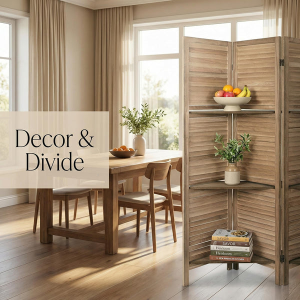 4-Panel Folding Room Divider with Shelves