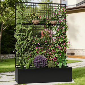 Metal Raised Garden Bed with Trellis & Privacy Screen – Outdoor Planter Box