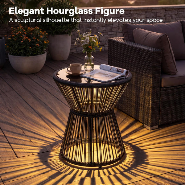 Wicker LED End Table with Tempered Glass Top