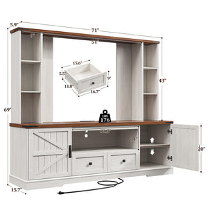 Farmhouse TV Stand with LED Lights & Power Outlets