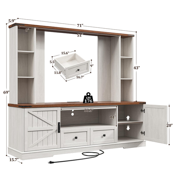 Farmhouse TV Stand with LED Lights & Power Outlets