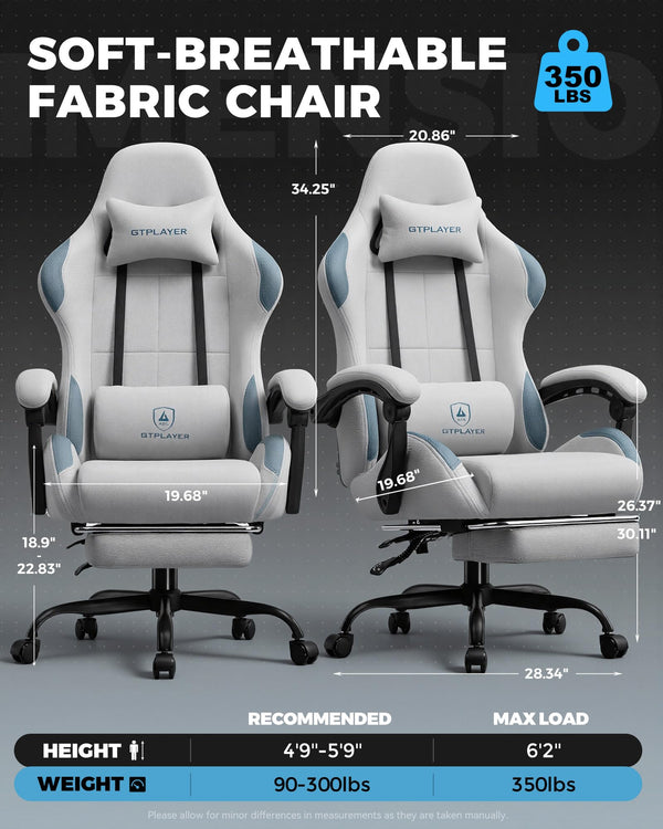 Fabric Gaming Chair with Pocket Spring Cushion