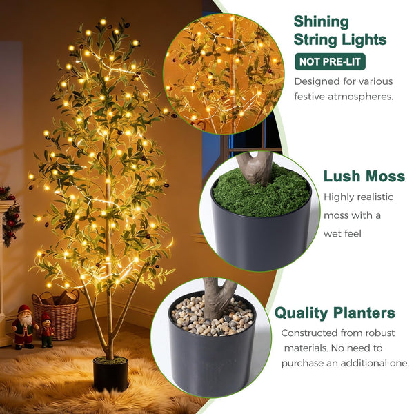 Artificial Olive Tree with Lights, Moss & Planter