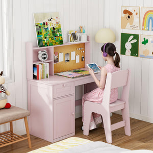 Kids Study Desk and Chair Set with Hutch and Storage