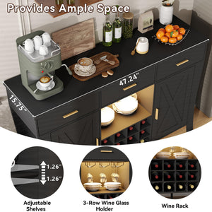 LED Bar Cabinet with Wine Rack & Drawers