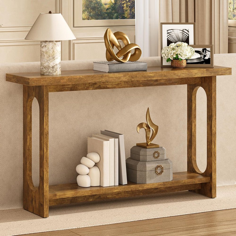 55" Farmhouse Console Table with Open Shelf