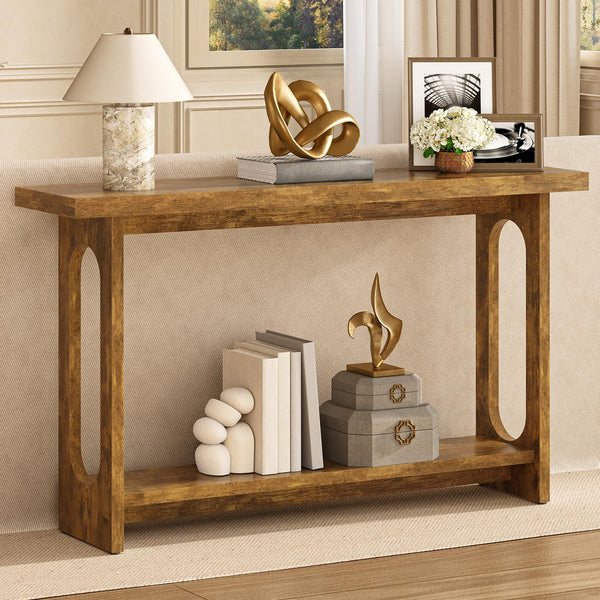 55" Farmhouse Console Table with Open Shelf