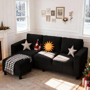 L-Shaped Sectional Sofa with Storage Ottoman | 3-Seat Linen Couch