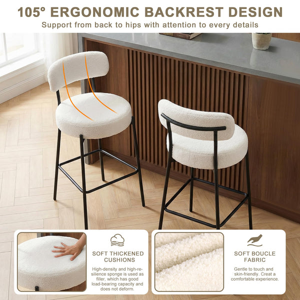 Upholstered Bar Stools with Back — 27" Seat Height, Metal Frame