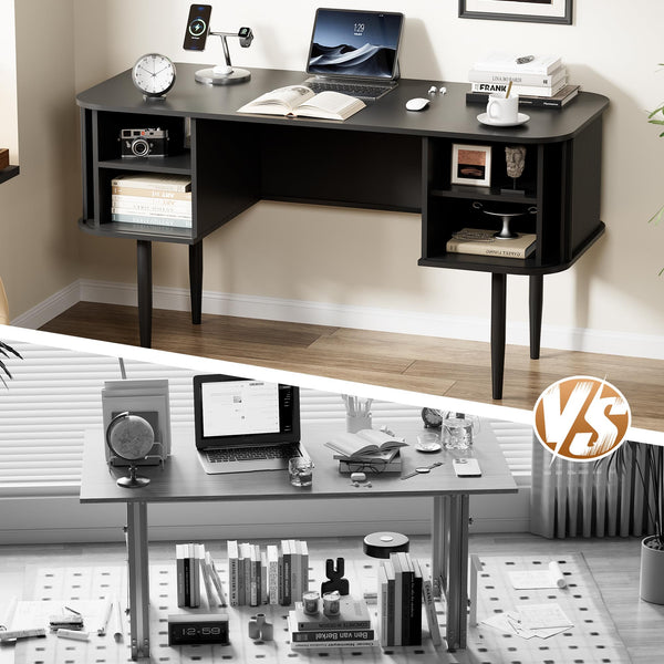55" Fluted Writing Desk with Sliding Door Storage