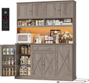 Tall Kitchen Pantry Cabinet with LED & Charging Station