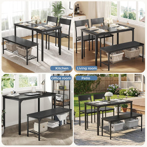 Dining Table Set with Bench – 3 or 4 Piece, Black or Grey
