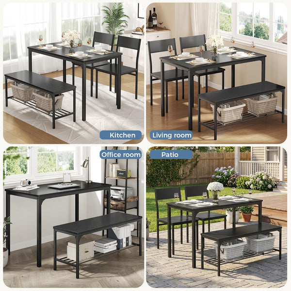 Dining Table Set with Bench – 3 or 4 Piece, Black or Grey
