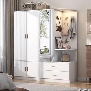 Large Wardrobe Closet with Mirror & Sensor Light – 5 Doors, 2 Drawers