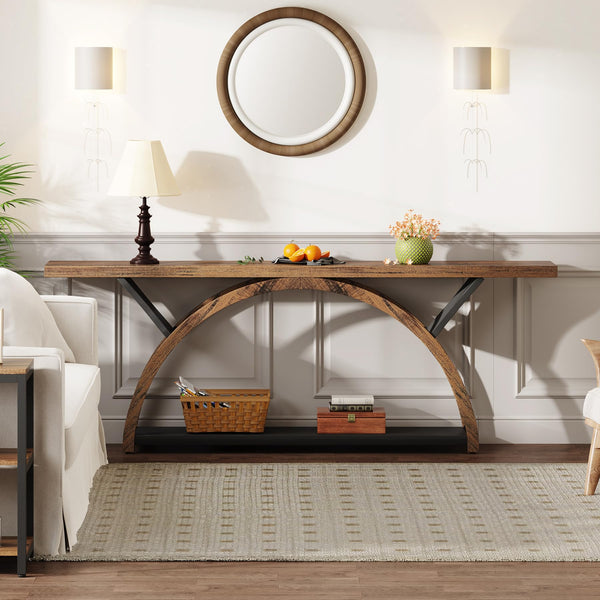 70.87" 2-Tier Console Table with Half Moon Frame