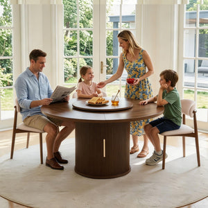 Kaelothaven 55.1 Inch Round Dining Table for 4-6, Modern Kitchen Table with Storage, Circle Dining Room Table with Wooden Pedestal Base for Living Room, Dining Room & Kitchen, Walnut