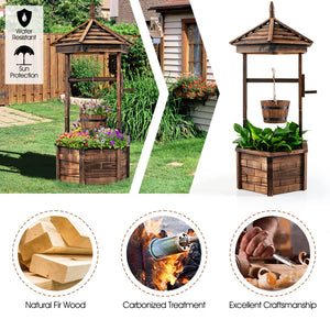 Wooden Wishing Well Planter with Hanging Bucket