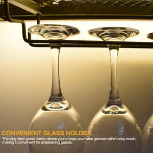 Wall Mounted Wine Rack with LED Lighting & Stemware Holder – 3-Tier Metal Bar Shelf