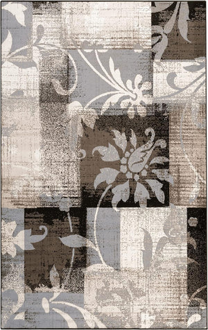 Floral Patchwork Indoor Area Rug – Beige, Low Pile, Machine Made