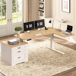 L-Shaped Electric Standing Desk with Drawers & Power Outlet