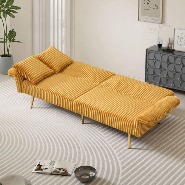 Convertible Futon Sofa Bed with Adjustable Backrest & Pillows