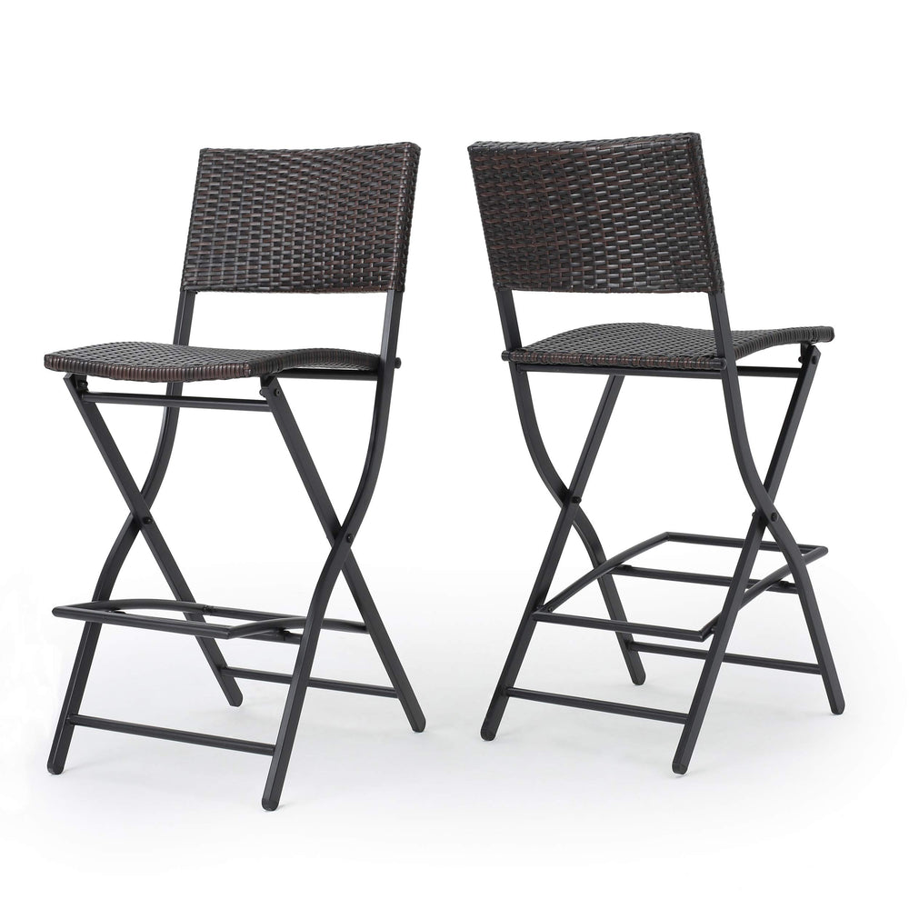 Outdoor Wicker Barstools Set of 2 with Footrest – Foldable
