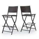 Outdoor Wicker Barstools Set of 2 with Footrest – Foldable
