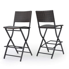 Outdoor Wicker Barstools Set of 2 with Footrest – Foldable