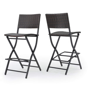 Outdoor Wicker Barstools Set of 2 with Footrest – Foldable