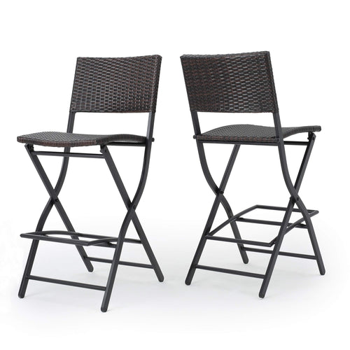 Outdoor Wicker Barstools Set of 2 with Footrest – Foldable