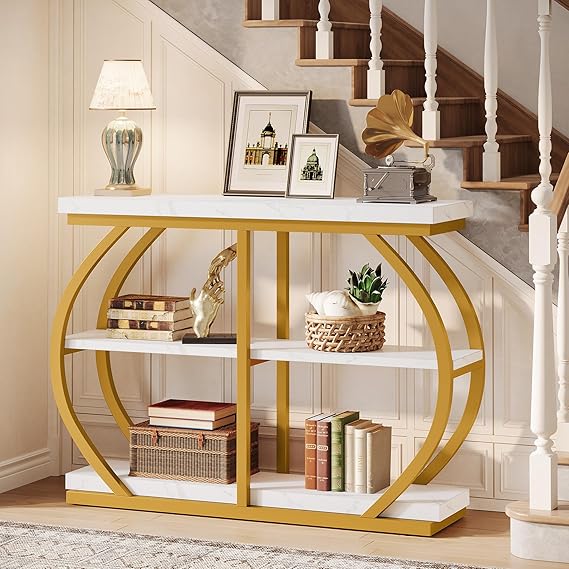 Industrial 3-Tier Console Table with Arched Metal Frame
