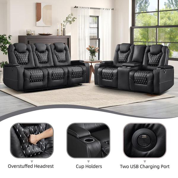 Power Reclining Sofa Set with Cup Holders & USB Ports