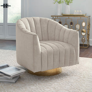 Velvet Swivel Accent Chair – Beige & Gold